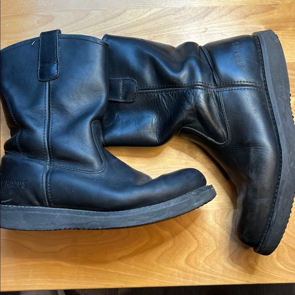 Men's Black Leather Brazos  Slip-On work  Boots